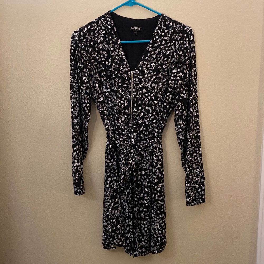 Black Long Sleeve Dress with Floral details